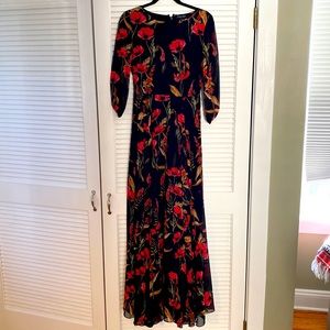 maxi silhouette
Back zip
Dry clean
Imported
Dimensions

Falls 60" from shoulder